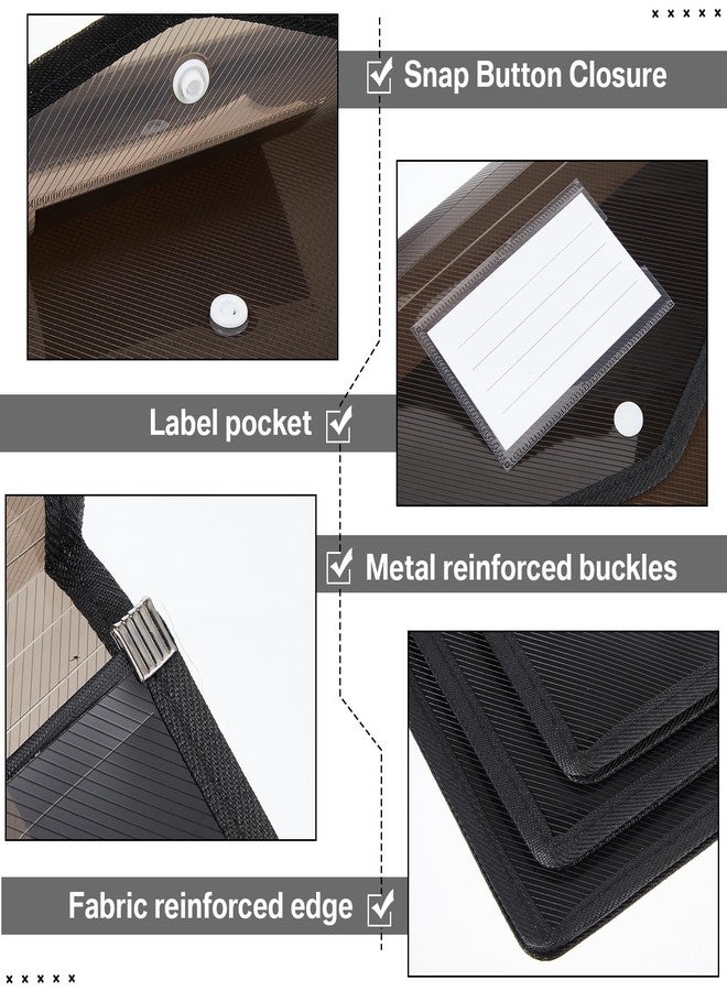 Epakh 10 Pieces Plastic File Folders Envelope Expanding File Wallet Organizer Documents Folder with Snap Closure and Pocket B4 Waterproof Transparent Pouch for School Office (Black,Horizontal) - Image 3