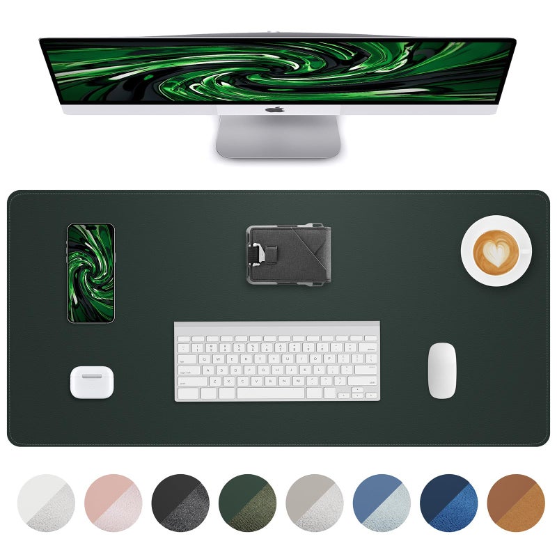 AFIING Leather Desk Pad Protector, Large Mouse Pad and Non-Slip Mat, Waterproof PU Leather Blotter Mat for Office and Home (Dark Green, 36" x 17") - Image 1