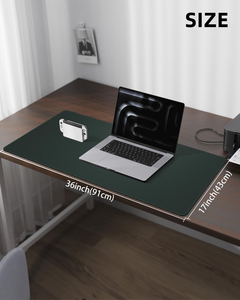 AFIING Leather Desk Pad Protector, Large Mouse Pad and Non-Slip Mat, Waterproof PU Leather Blotter Mat for Office and Home (Dark Green, 36" x 17") - Image 5