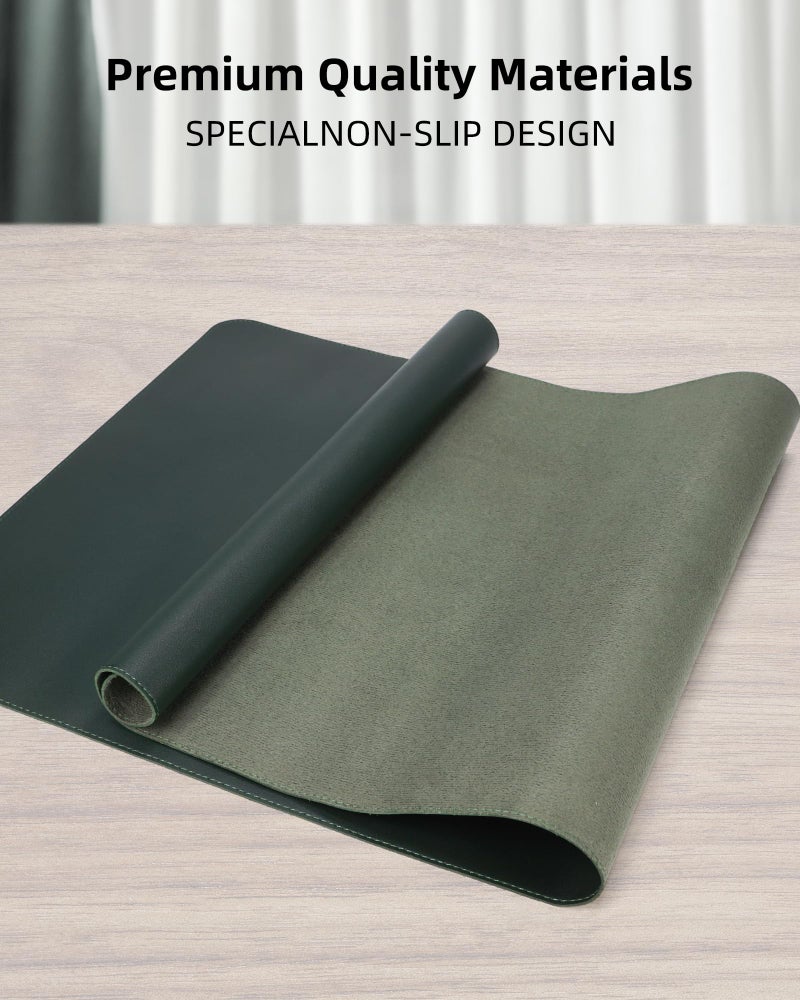 AFIING Leather Desk Pad Protector, Large Mouse Pad and Non-Slip Mat, Waterproof PU Leather Blotter Mat for Office and Home (Dark Green, 36" x 17") - Image 2