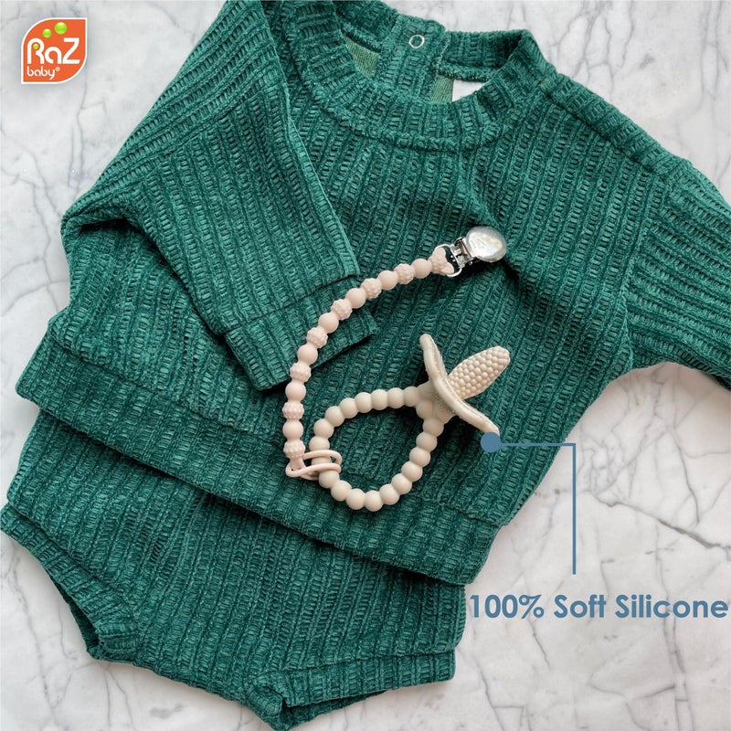 RaZbaby Silicone Baby Teether, BerryBumps Textured Silicone Soothes Babies’ Sore Gums, Infant Front and Back Teething Relief Toy, BPA Free, Easy-to-Hold, RaZberry Plus Fruit Shape, 3M+ – Green - Image 3