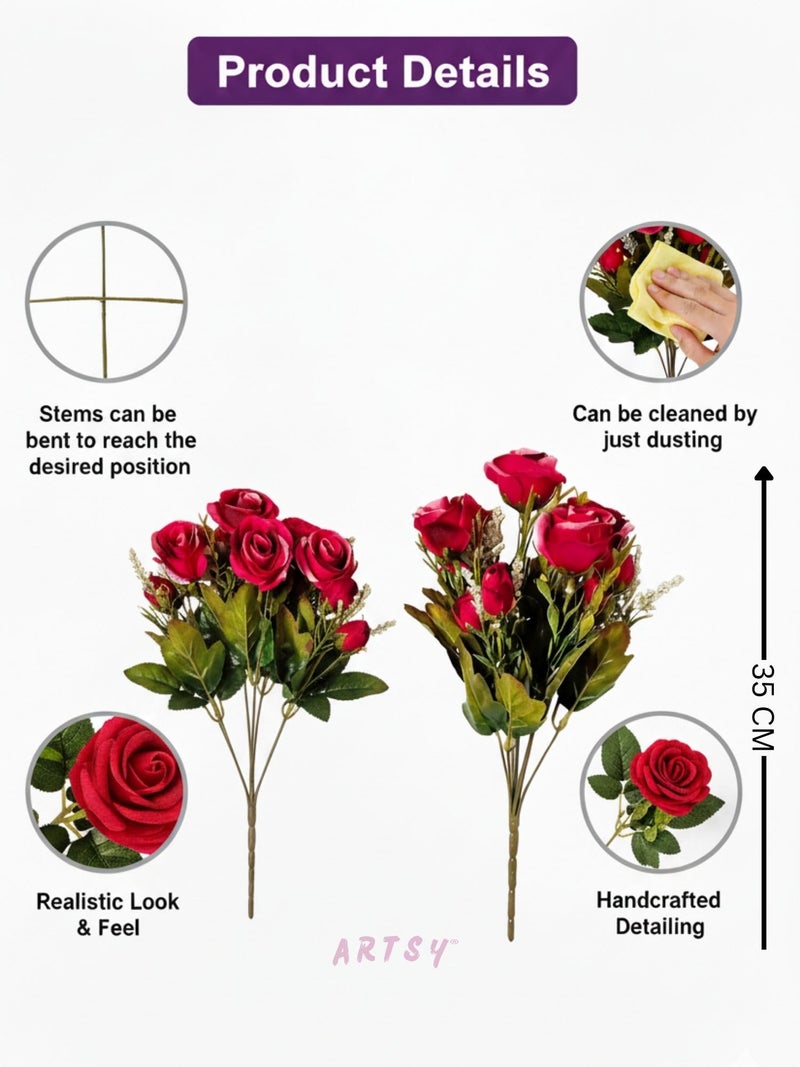 ARTSY® Artificial Flowers for Decoration Rose Flower Bunch for vase/Pot, Home/Office Decor, Gift, Artificial Plant, Craft, Without Vase, Pack of 2 Piece, Pink, 35 cm Height - Image 5