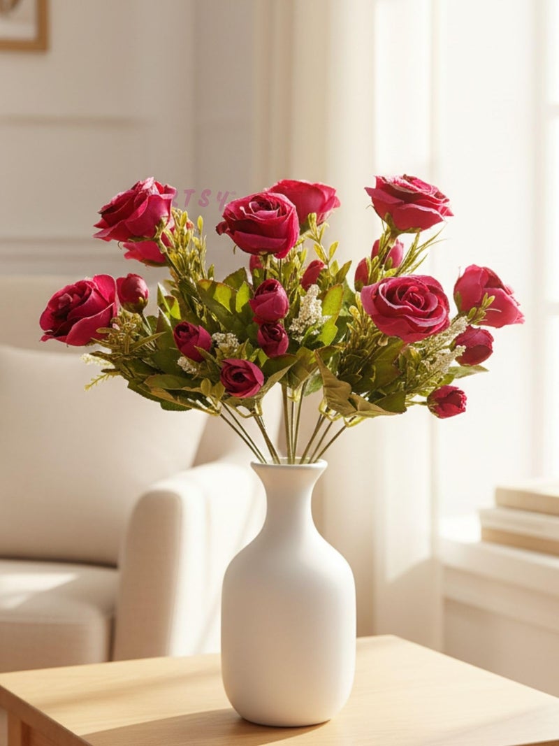 ARTSY® Artificial Flowers for Decoration Rose Flower Bunch for vase/Pot, Home/Office Decor, Gift, Artificial Plant, Craft, Without Vase, Pack of 2 Piece, Pink, 35 cm Height - Image 1