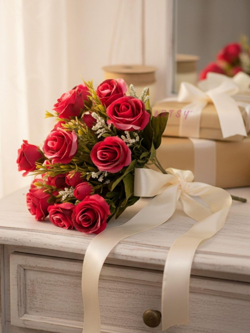 ARTSY® Artificial Flowers for Decoration Rose Flower Bunch for vase/Pot, Home/Office Decor, Gift, Artificial Plant, Craft, Without Vase, Pack of 2 Piece, Pink, 35 cm Height - Image 4