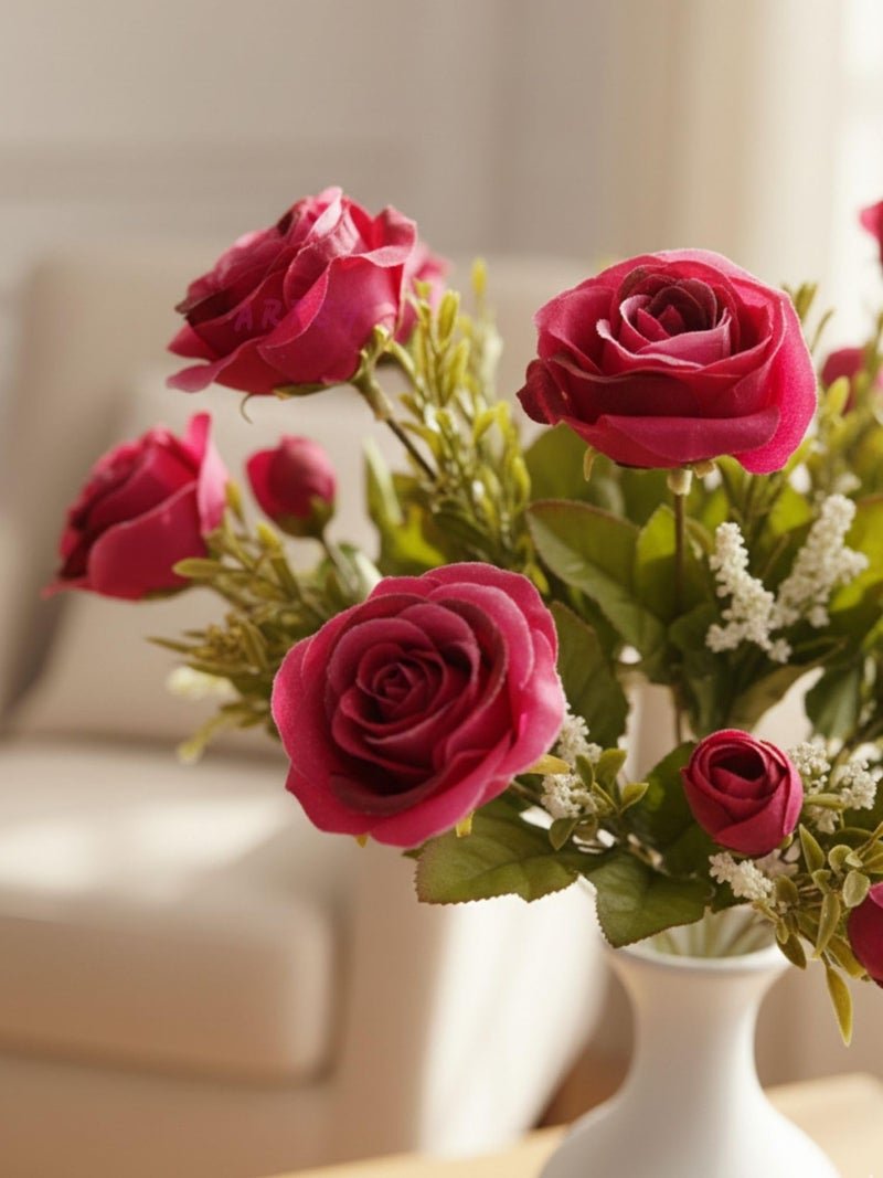 ARTSY® Artificial Flowers for Decoration Rose Flower Bunch for vase/Pot, Home/Office Decor, Gift, Artificial Plant, Craft, Without Vase, Pack of 2 Piece, Pink, 35 cm Height - Image 2
