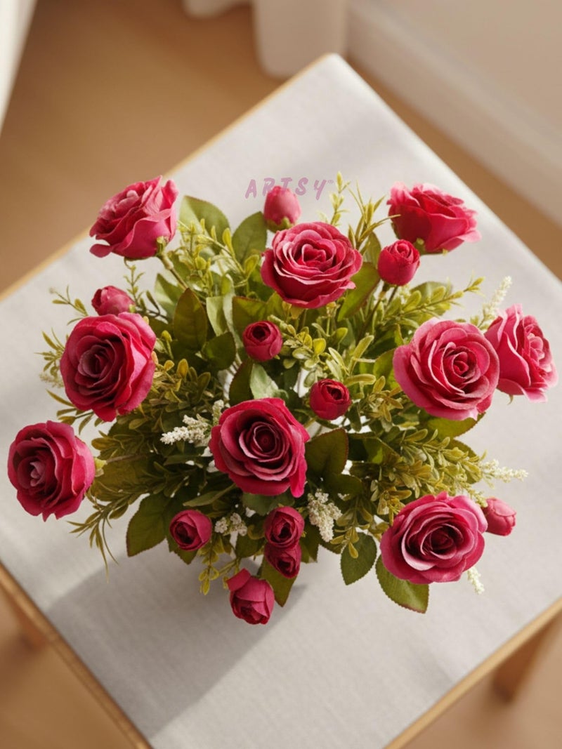 ARTSY® Artificial Flowers for Decoration Rose Flower Bunch for vase/Pot, Home/Office Decor, Gift, Artificial Plant, Craft, Without Vase, Pack of 2 Piece, Pink, 35 cm Height - Image 3