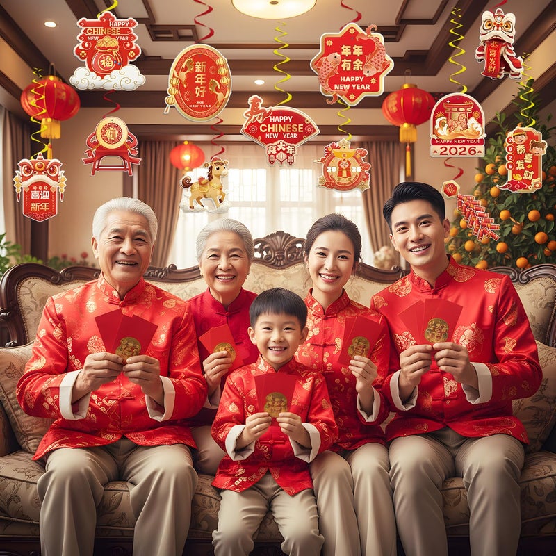 CHYAGCLT Chinese New Year Decorations 2026, Happy Chinese New Year Banner with Hanging Swirls Lunar New Year Decorations The Year of The Horse for Spring Festival Party Decorations - Image 5