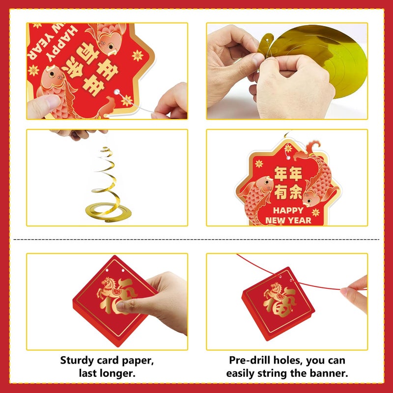 CHYAGCLT Chinese New Year Decorations 2026, Happy Chinese New Year Banner with Hanging Swirls Lunar New Year Decorations The Year of The Horse for Spring Festival Party Decorations - Image 4