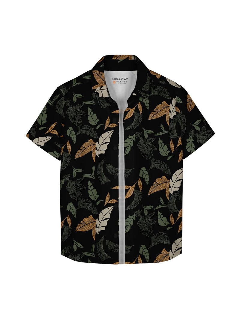 HELLCAT Olive Trendy Regular Fit Printed Causal Shirt for Boys/Olive/7-8 Years - Image 1