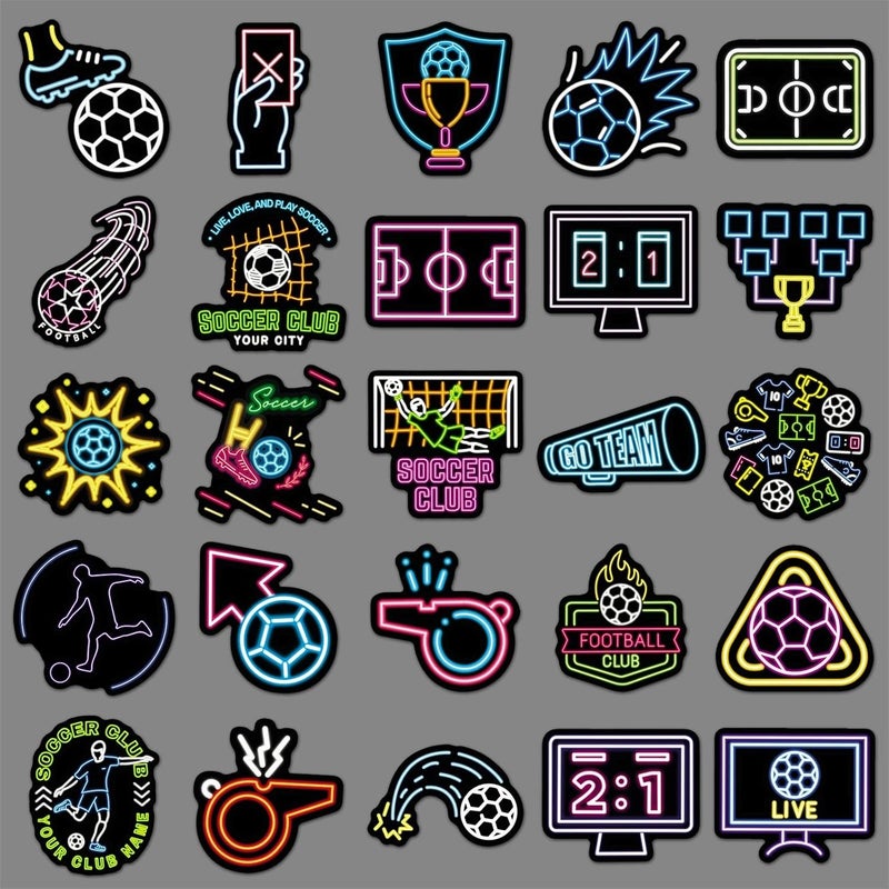 AUCEKO 50 PCS Stickers for Neon Soccer,Football Sticker Pack Vinyl Skateboard Guitar Door Laptop Luggage Car Bike Water Bottle Birthday Party Supplies Teens Boys and Girls Decals - Image 4