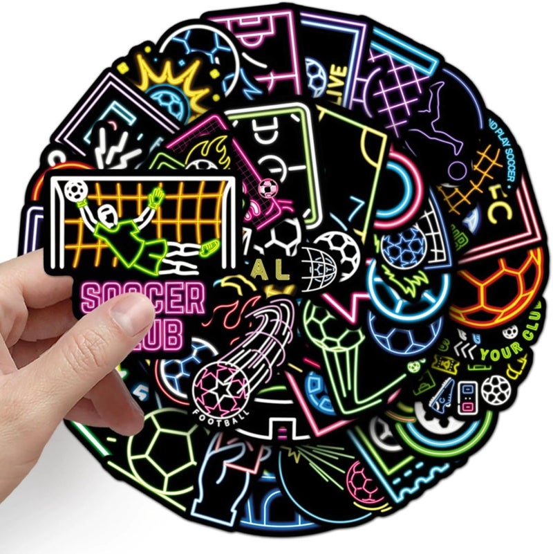 AUCEKO 50 PCS Stickers for Neon Soccer,Football Sticker Pack Vinyl Skateboard Guitar Door Laptop Luggage Car Bike Water Bottle Birthday Party Supplies Teens Boys and Girls Decals - Image 2