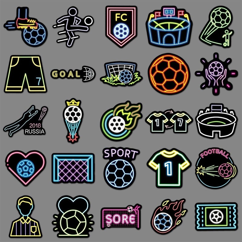AUCEKO 50 PCS Stickers for Neon Soccer,Football Sticker Pack Vinyl Skateboard Guitar Door Laptop Luggage Car Bike Water Bottle Birthday Party Supplies Teens Boys and Girls Decals - Image 3