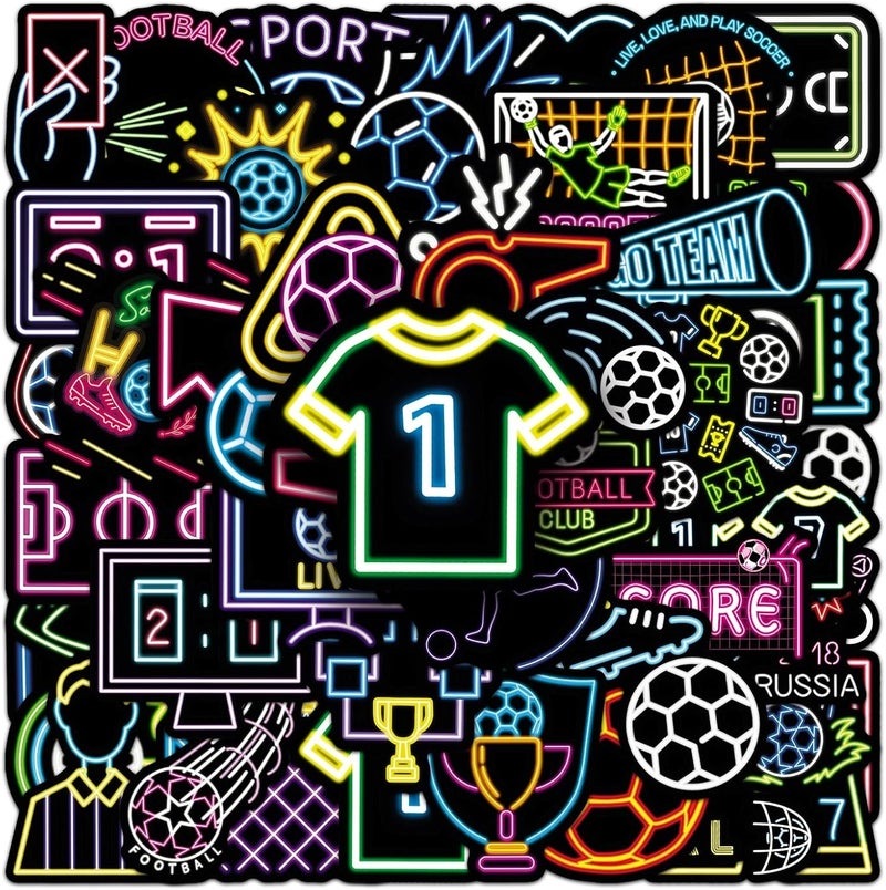 AUCEKO 50 PCS Stickers for Neon Soccer,Football Sticker Pack Vinyl Skateboard Guitar Door Laptop Luggage Car Bike Water Bottle Birthday Party Supplies Teens Boys and Girls Decals - Image 1