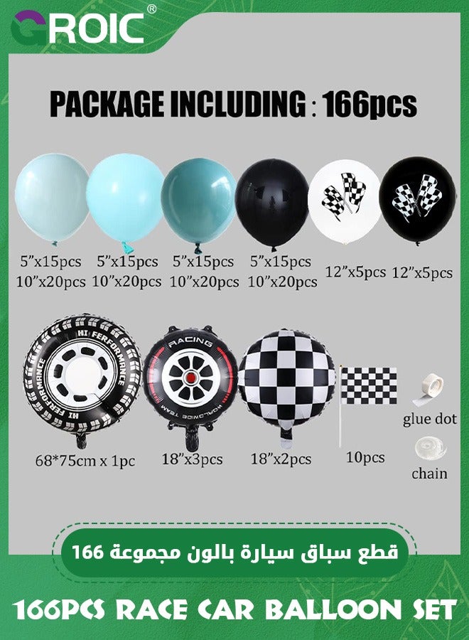 GROIC 166Pcs Race Car Balloon Set, Car Balloon Garland Arch Kit, Dusty Blue Black Latex Balloon Wheel Checkered Foil Balloons for Birthday Party Decoration, Baby Shower, Wedding, Party Supplies - Image 2