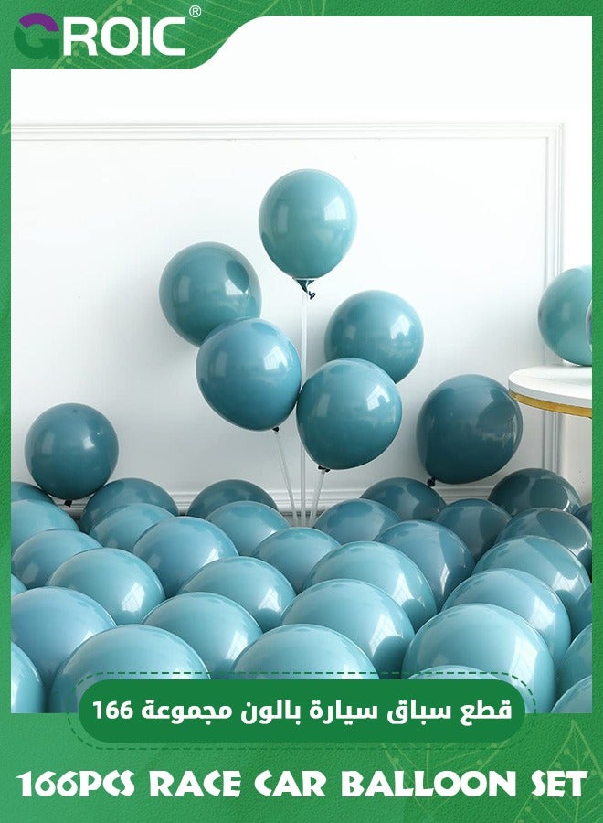 GROIC 166Pcs Race Car Balloon Set, Car Balloon Garland Arch Kit, Dusty Blue Black Latex Balloon Wheel Checkered Foil Balloons for Birthday Party Decoration, Baby Shower, Wedding, Party Supplies - Image 3