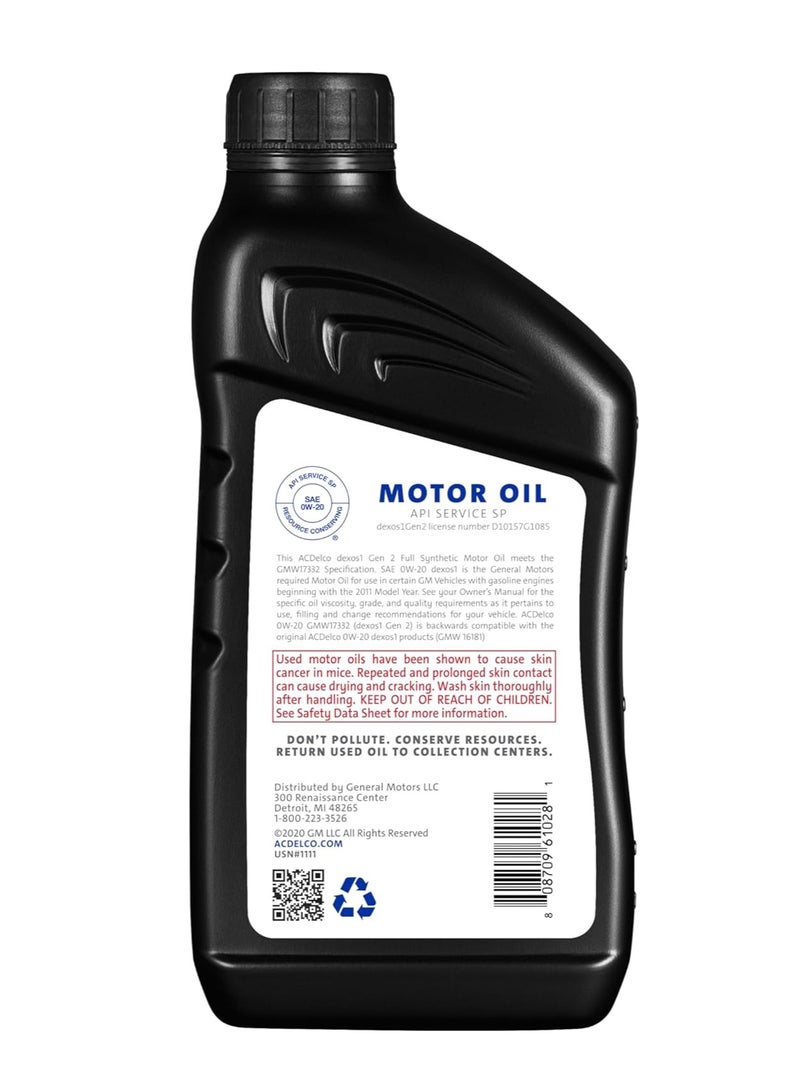 إيه سي ديلكو زيت محرك ACDelco GM Original Equipment 10-9236 dexos1 GEN 2 اصطناعي بالكامل 0W-20 - 1 كوارت (عبوة من قطعة واحدة) - Image 2