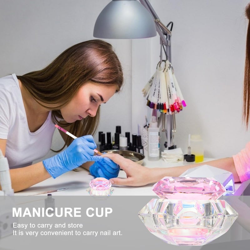 VICASKY Diamond Crystal Glass Nail Art Bowl Dish Acrylic Liquid Dappen Dish Glassware High Transparency Cup with Lid for Salon Use for Manicure and Nail Art for Women and Girls - Image 2