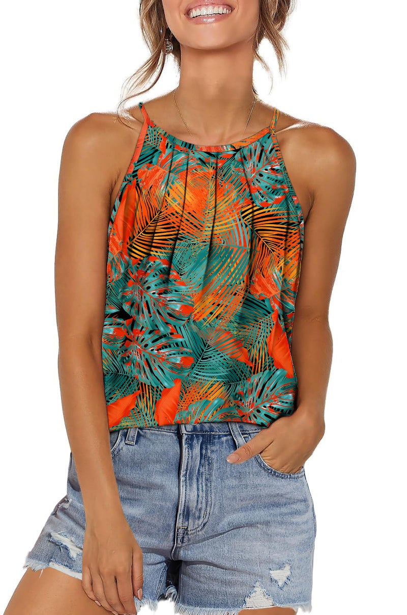 WIHOLL Hawaiian Outfits for Women Summer Halter Tops Casual Tank Tops Scoop Neck Floral L - Image 1
