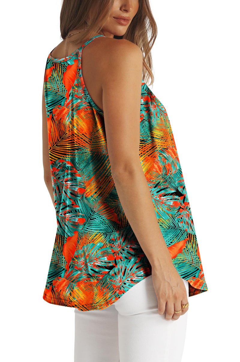 WIHOLL Hawaiian Outfits for Women Summer Halter Tops Casual Tank Tops Scoop Neck Floral L - Image 4