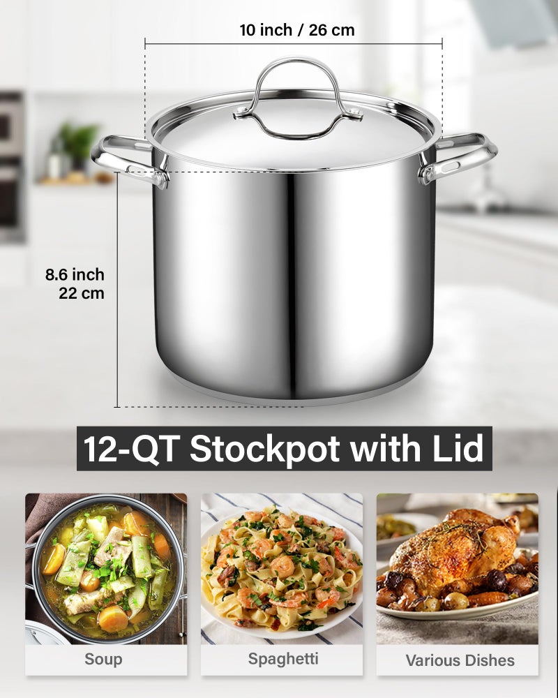 Cooks Standard 18/10 Stainless Steel Stockpot 12-Quart, Classic Deep Cooking Pot Canning Cookware with Stainless Steel Lid, Silver - Image 2