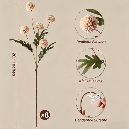 TBOHCRAFED Fake Flowers in Vase for Centerpieces, Faux Flowers in Modern Ceramic Vase Set of 3 with 8 Artificial Autumn Chrysanthemums Artificial Decorative Swags - Image 4