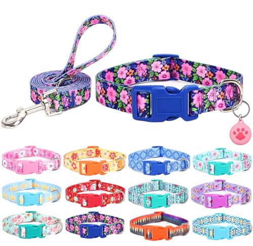 SLZZ Floral Matching Dog Collar and Leash Set with AirTag Holder, Anti-Lost Adjustable Durable Pet Collar Leash Combo for X-Small Small Medium Large Dogs, Ideal for Walking Hiking Training-Daisy/XS - Image 5