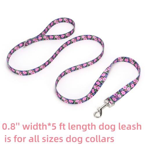 SLZZ Floral Matching Dog Collar and Leash Set with AirTag Holder, Anti-Lost Adjustable Durable Pet Collar Leash Combo for X-Small Small Medium Large Dogs, Ideal for Walking Hiking Training-Daisy/XS - Image 3