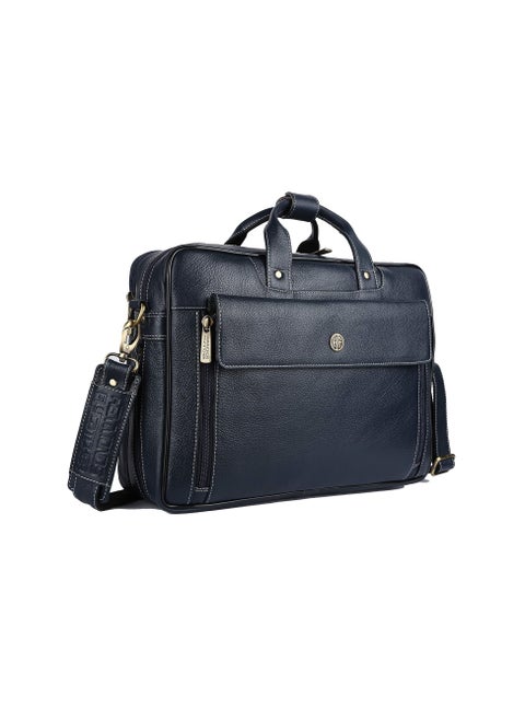 HAMMONDS FLYCATCHER Genuine Leather Office Bag for Men, 15.6 Inch Leather Laptop Bag for Men, Adjustable Shoulder Strap, Multiple Compartments, Leather Bag for Men - 1 Year Warranty - Royal Blue