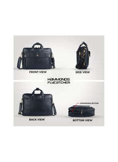 HAMMONDS FLYCATCHER HAMMONDS FLYCATCHER Genuine Leather Office Bag for Men, 15.6 Inch Leather Laptop Bag for Men, Adjustable Shoulder Strap, Multiple Compartments, Leather Bag for Men - 1 Year Warranty - Royal Blue  - Image 2