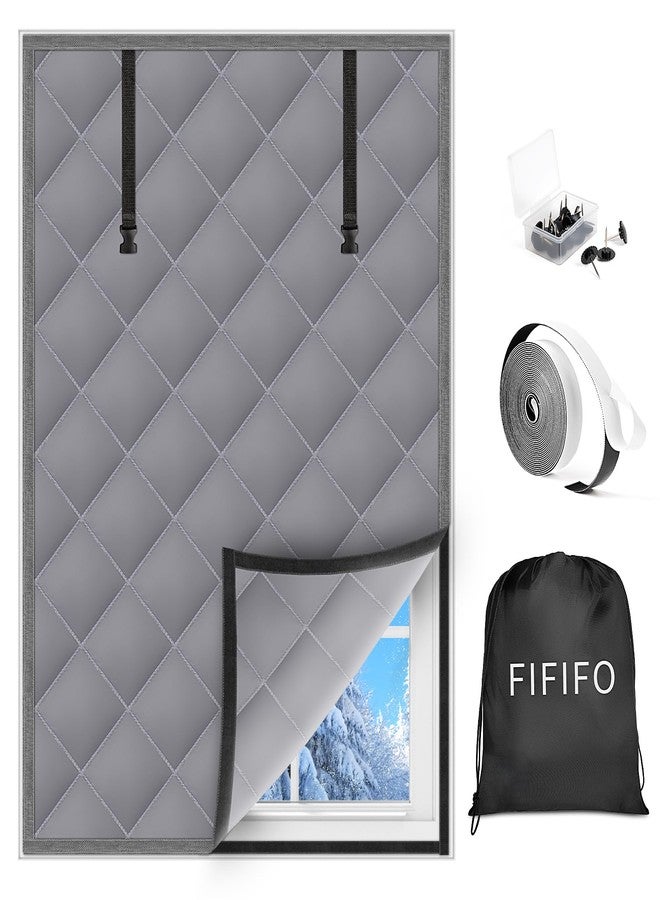 عازل نوافذ FIFIFO مقاس 63 بوصة × 47 بوصة لفصل الشتاء، أغطية نوافذ معزولة من قماش أكسفورد لفصل الشتاء، طقم عزل النوافذ للحفاظ على الدفء، رمادي - Image 1