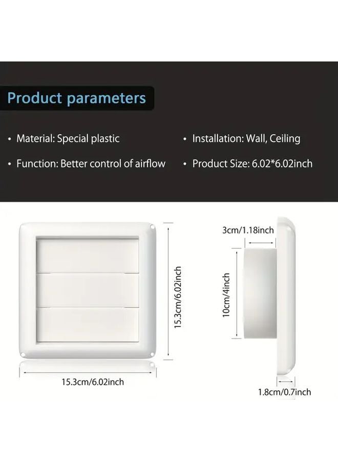 White 4 Inch Square Louvered Vent Cover With Insect Screen For Home Floor Ventilation - Image 4