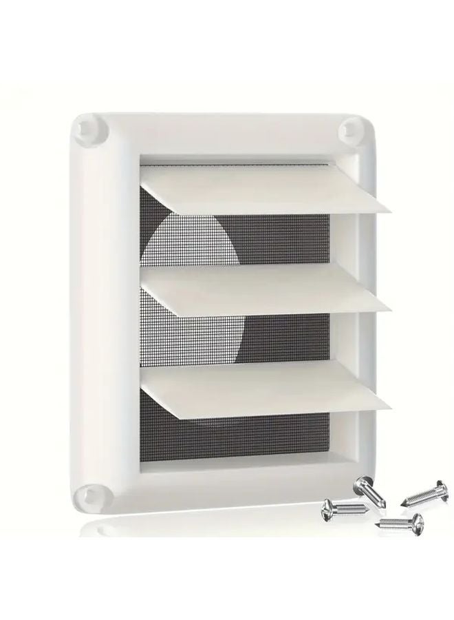 White 4 Inch Square Louvered Vent Cover With Insect Screen For Home Floor Ventilation - Image 1