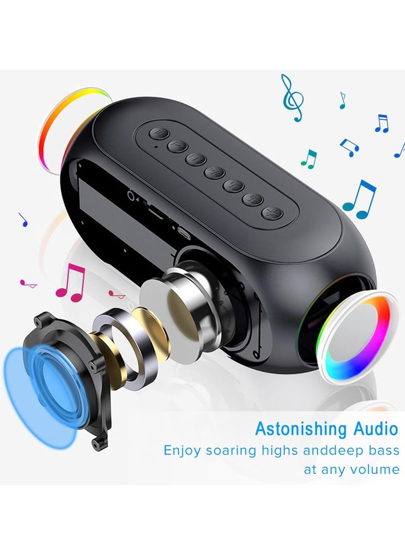 Digipace - Portable Bluetooth Speakers, Wireless Stereo Pairing Bluetooth Speaker, Mirror LED Display with Hands-Free Playback, Portable Design, Small Speaker for Travel, Outdoors(Black) - Image 1
