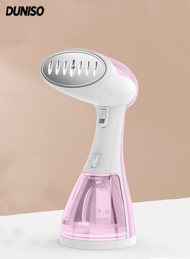 DUNISO Garment Steamer Iron，Handheld Garment Steamer，Portable Steam Iron，Space Saving，Leak Proof，for Home，Office & Travel，1500W 300ML，Pink - Image 1