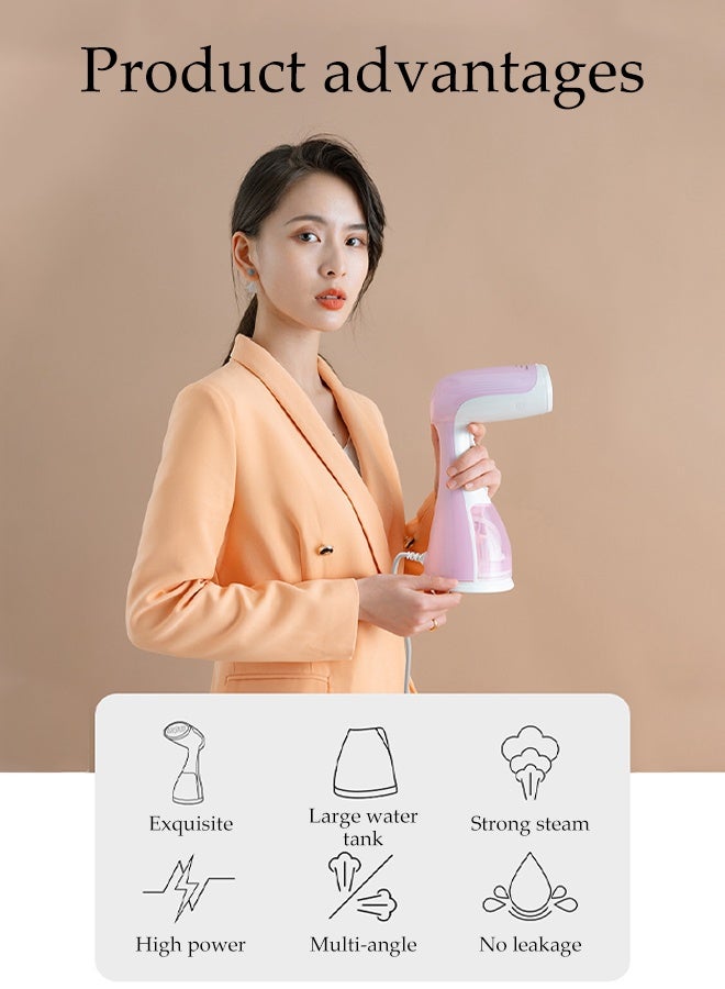 DUNISO Garment Steamer Iron，Handheld Garment Steamer，Portable Steam Iron，Space Saving，Leak Proof，for Home，Office & Travel，1500W 300ML，Pink - Image 3