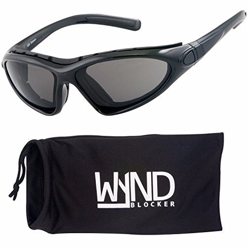WYND Blocker Vert Motorcycle & Boating Sports Wrap Around Polarized Sunglasses (Black/Smoke Lens) - Image 1