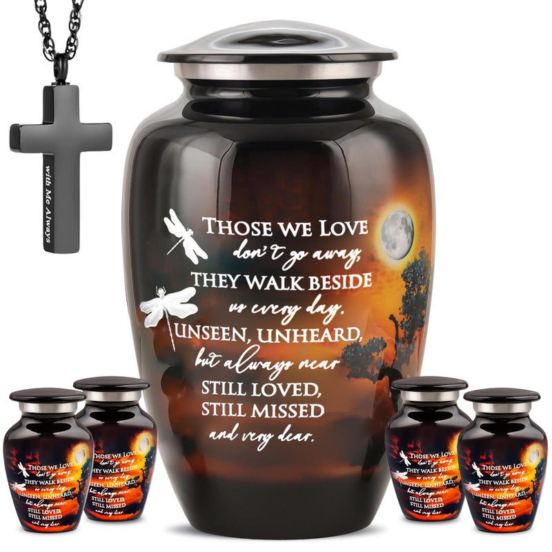 LIFAG Set of 6 Funeral Cremation Urn for Ashes for Women Men with 1 Large Urns for Human Ashes Adult Man 4 Small Urn for Ashes Adult Male Female 1 Necklace for Ashes of Loved One Moonlight - Image 2