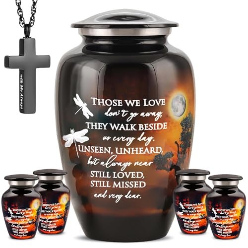 LIFAG Set of 6 Funeral Cremation Urn for Ashes for Women Men with 1 Large Urns for Human Ashes Adult Man 4 Small Urn for Ashes Adult Male Female 1 Necklace for Ashes of Loved One Moonlight - Image 1