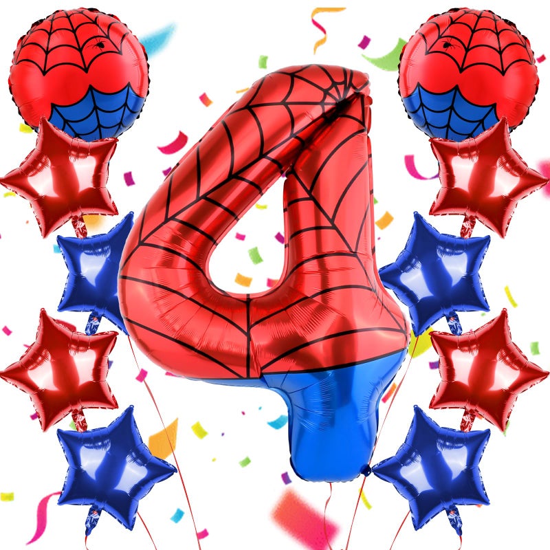 AXBMM 40 Inch Spider Theme Number Balloon Number Block Foil Number 4 Balloons Large Big Numbers Helium Balloon for Girls Boys 4th Birthday Theme Party Decorations Number 4 - Image 3