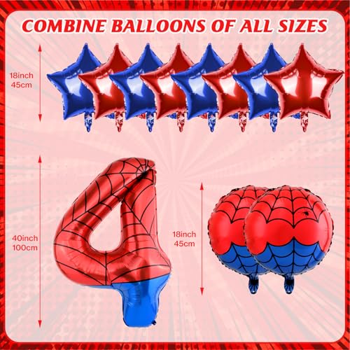 AXBMM 40 Inch Spider Theme Number Balloon Number Block Foil Number 4 Balloons Large Big Numbers Helium Balloon for Girls Boys 4th Birthday Theme Party Decorations Number 4 - Image 5