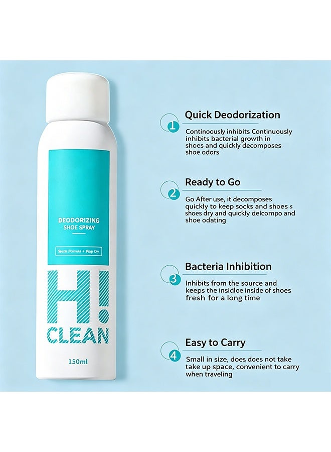 هاي Deodorizing Shoe Spray 150ml, Shoe Odor Spray, Foot and Sock Deodorant, Antibacterial Spray Shoe and Socks Freshener, Muti Purpose Foot Odor for Shoes Sneakers Boots Sandals - Image 2