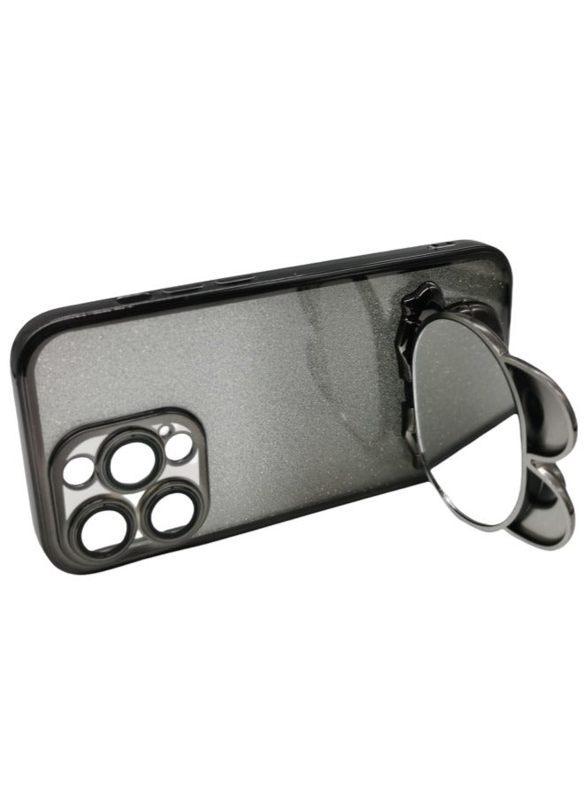 جراب iPhone 15 Pro اللامع على شكل أرنب: مرآة تجميل 2 في 1 مع حامل - غطاء عصري مقاوم للخدش والصدمات - Image 2