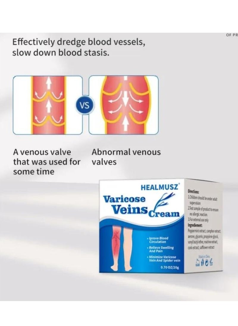 HEALMUSZ - Varicose Vein Cream for Legs Reduces Spider Veins and Heaviness Anti Varicose Vein Soothing Leg Cream to Improve Blood Circulation Enhance Capillary Varicose Vein Repair Cream 20g - Image 1