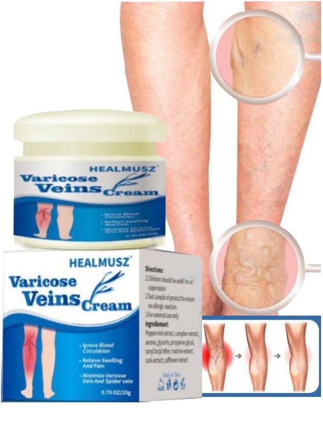 HEALMUSZ - Varicose Vein Cream for Legs Reduces Spider Veins and Heaviness Anti Varicose Vein Soothing Leg Cream to Improve Blood Circulation Enhance Capillary Varicose Vein Repair Cream 20g - Image 1
