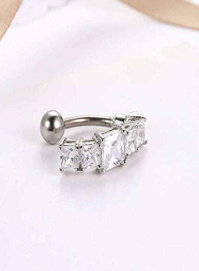 CANDYFANCY Reverse Belly Button Rings Surgical Steel Drop Navel Ring 5 CZ Curved Barbell 14G Belly Piercings - Image 3