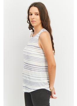 Splendid Women Crew Neck Sleeveless Stripe Tops, White  - Image 2