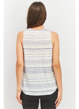 Splendid Women Crew Neck Sleeveless Stripe Tops, White  - Image 4
