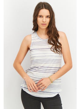 Splendid Women Crew Neck Sleeveless Stripe Tops, White  - Image 1