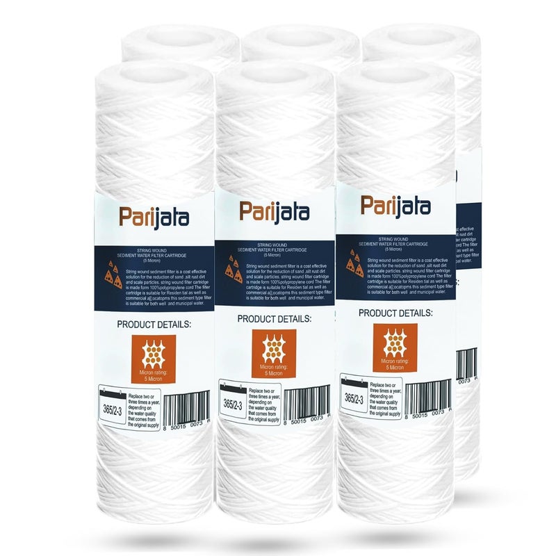PARIJATA فيلتر مياه بارجاتا 5 ميكرون 10 × 25 كارتريدج فلتر مياه معبأ 6 عبوات - Image 1