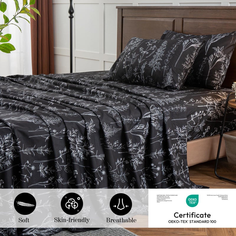 HYPREST Black Sheets Queen,Deep Pocket Sheets, 1800 Thread Count Pattrn Bed Sheets Soft Breathable Cute Printed Boho Farmhouse Bed Sheets, Oeko-Tex Certificated- Up to 18 Inch - Image 2